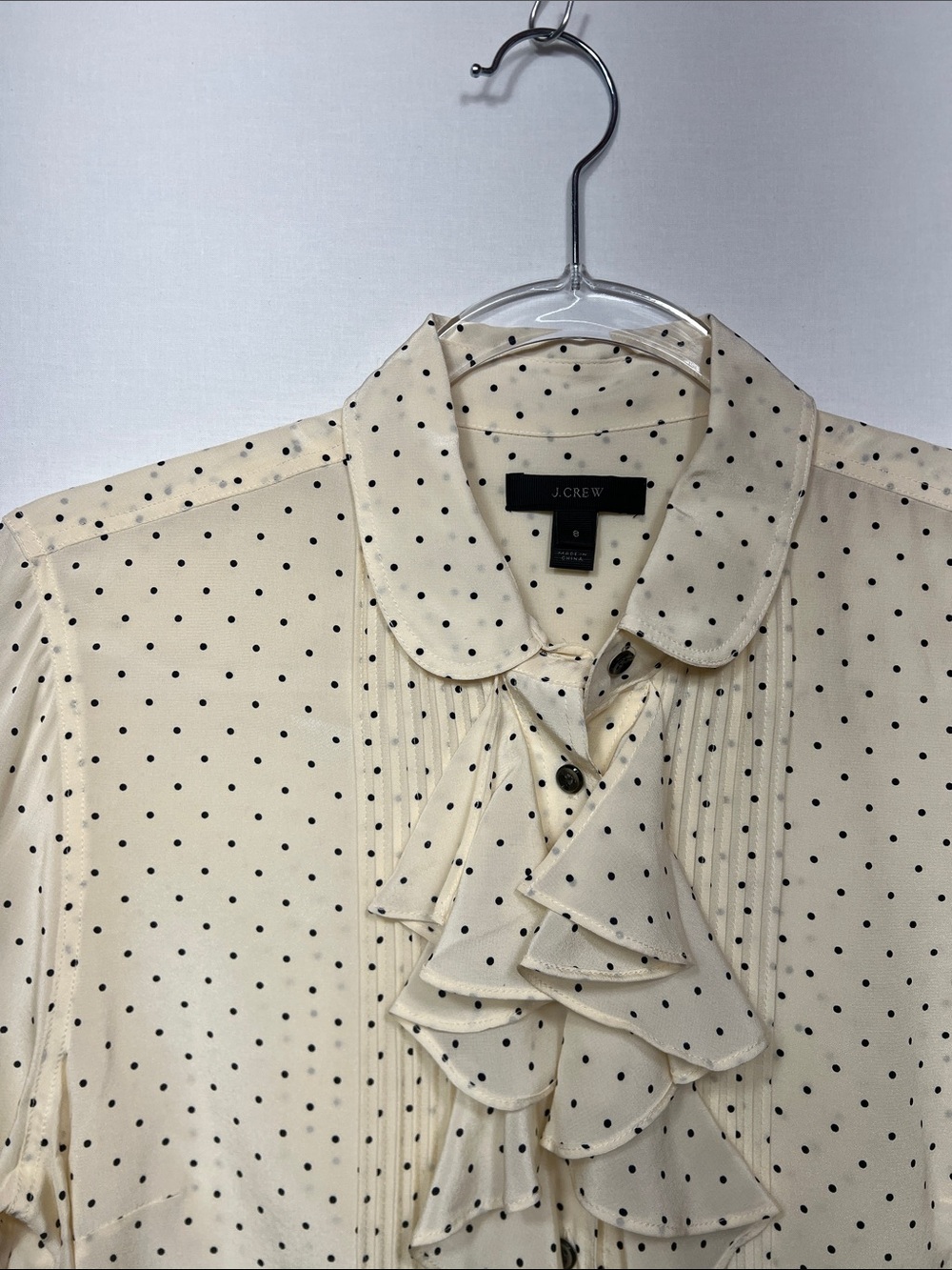 J.Crew Polka Dot Ruffle Blouse in Cream & Black Size Small - Picture 2 of 9